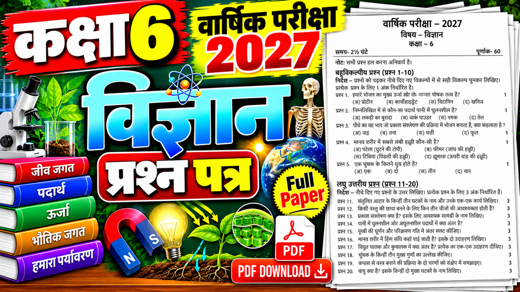Class 6 Science Varshik Paper 2027 PDF Download