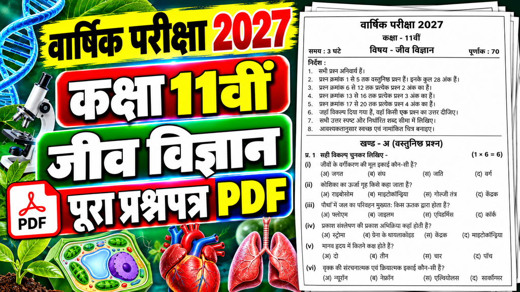 Class 11 Biology Varshik Paper 2027 PDF Download