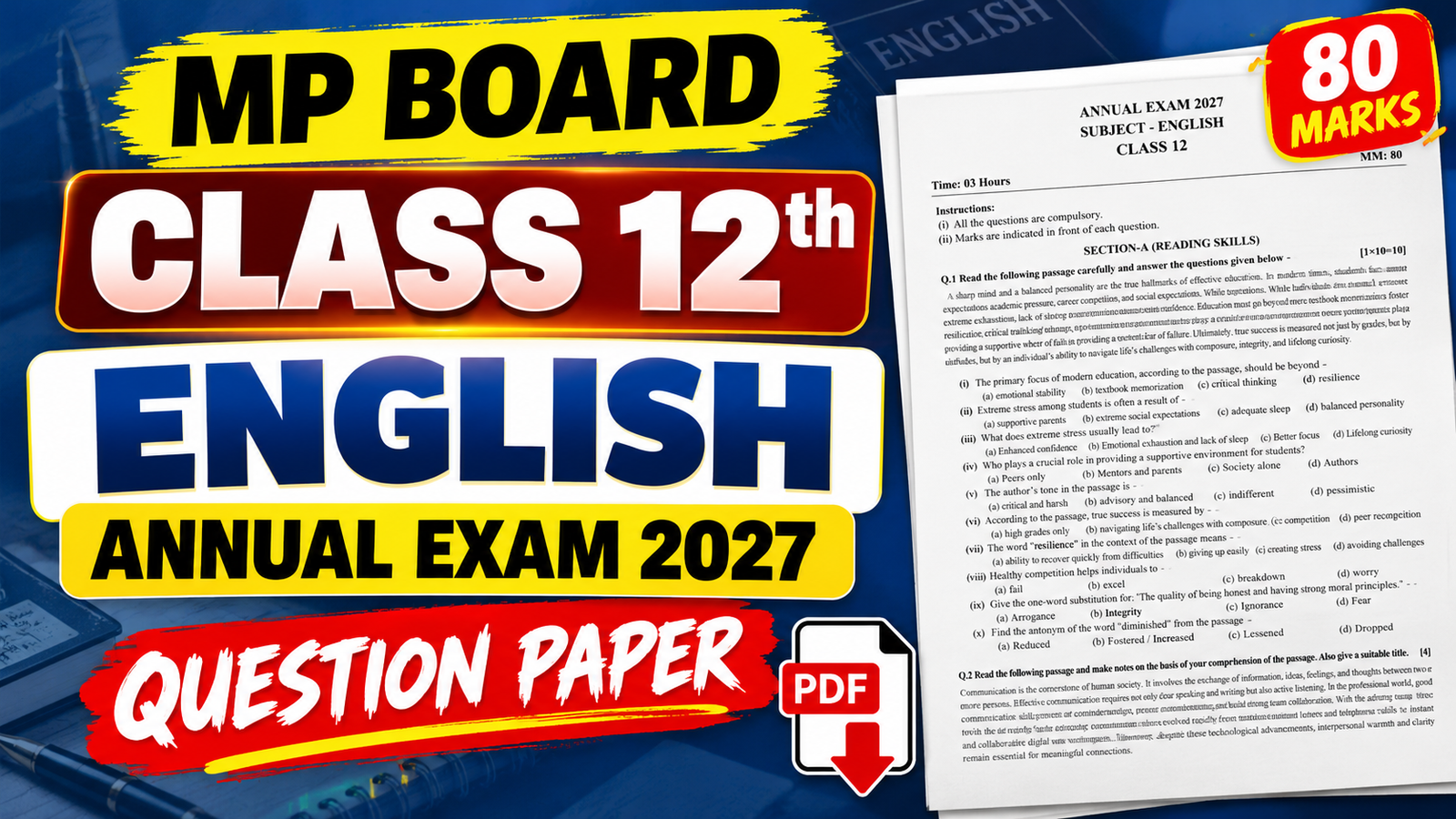 Class 12 English Varshik Paper 2027 PDF Download