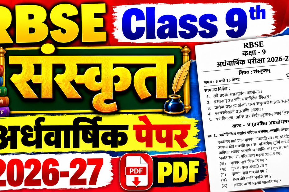 RBSE Class 9th Sanskrit Half Yearly Question Paper 2026-27 PDF Download
